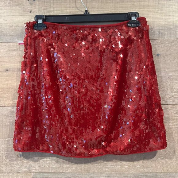 STAUD Vedette red Sequined Skirt size 8 - Picture 9 of 13